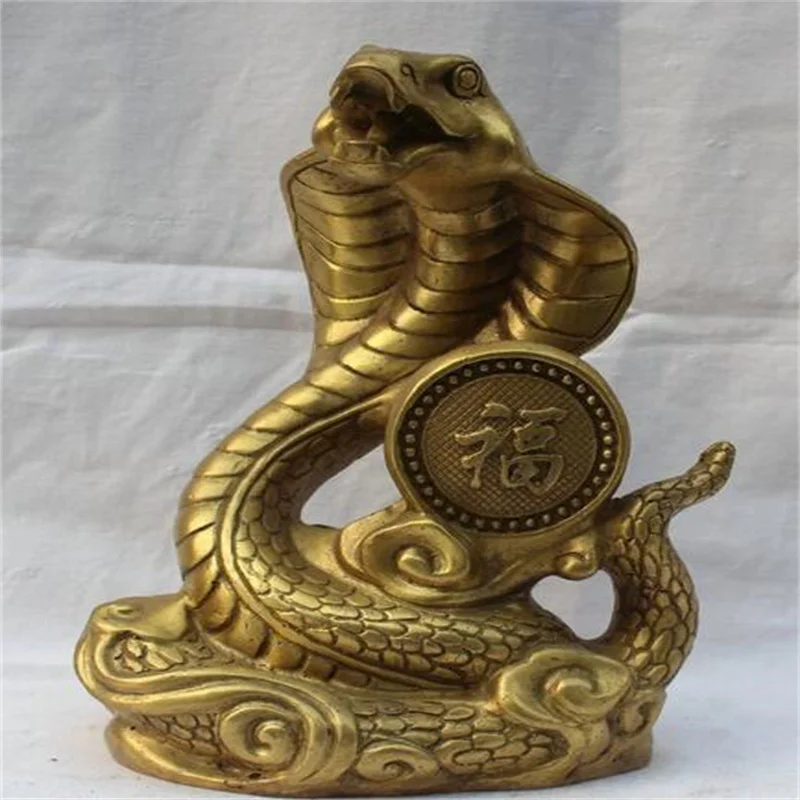 Chinesische Messing Folk Fengshui Fu Reiche Reichtum Zodiac Jahr Auge Schlange Statue-home dekoration metall handwerk