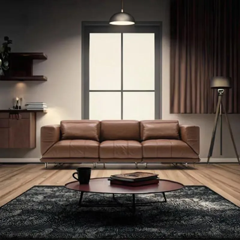 Modern Chesterfield three-seater sofa bed, leather, sponge-filled, rectangular back cushion, metal frame, metal legs,