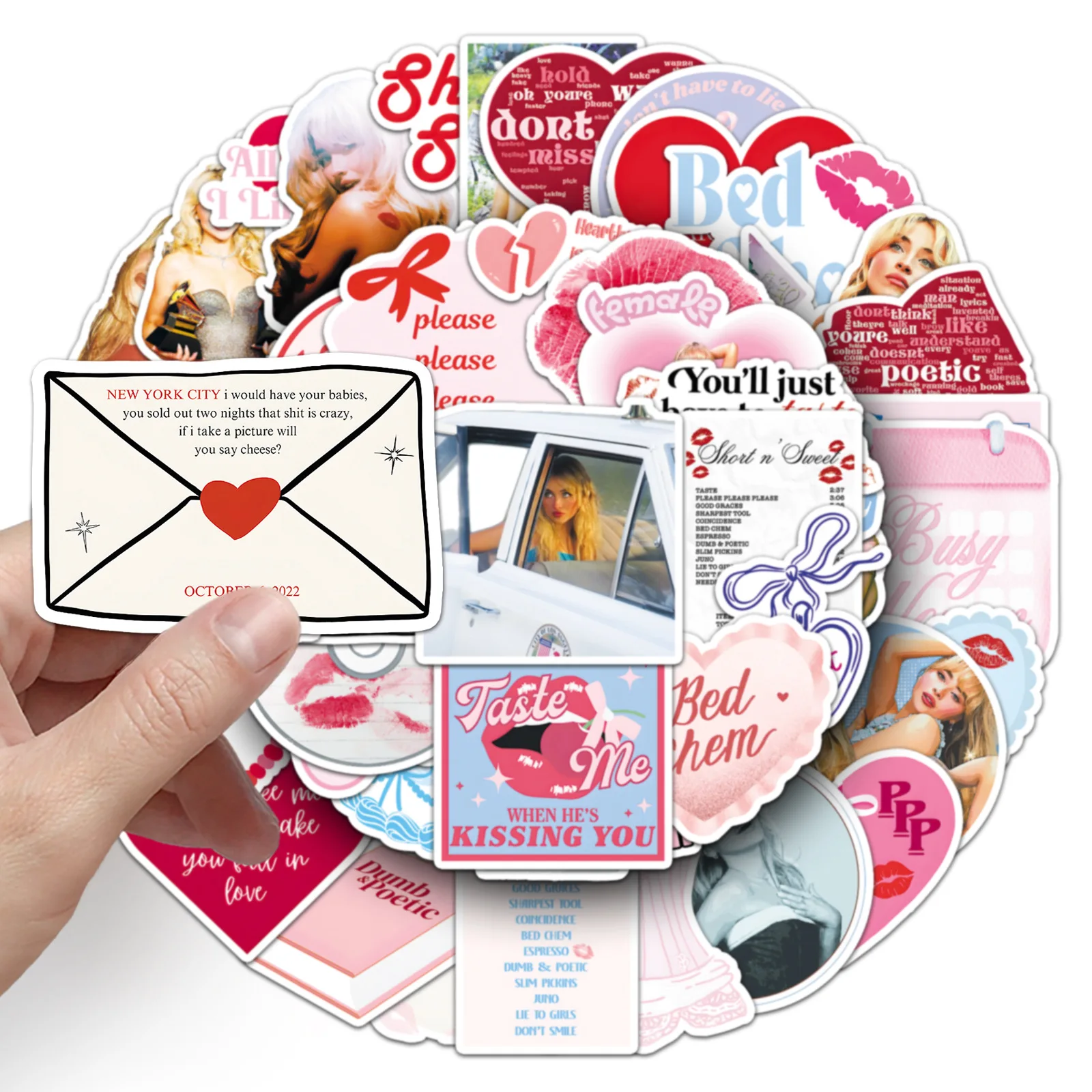 

50PCS Sabrina Carpenter Stickers Funny Singer Decals Decoration DIY Album Skateboard Guitar Laptop Car Kids Graffiti Toys