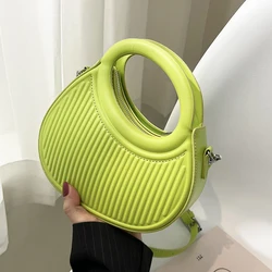 Half Moon Small Shoulder Bag For Women 2023 Spring New Green Purple Handbags Pleated Design Pu Leather Crossbody Round Hand Bag