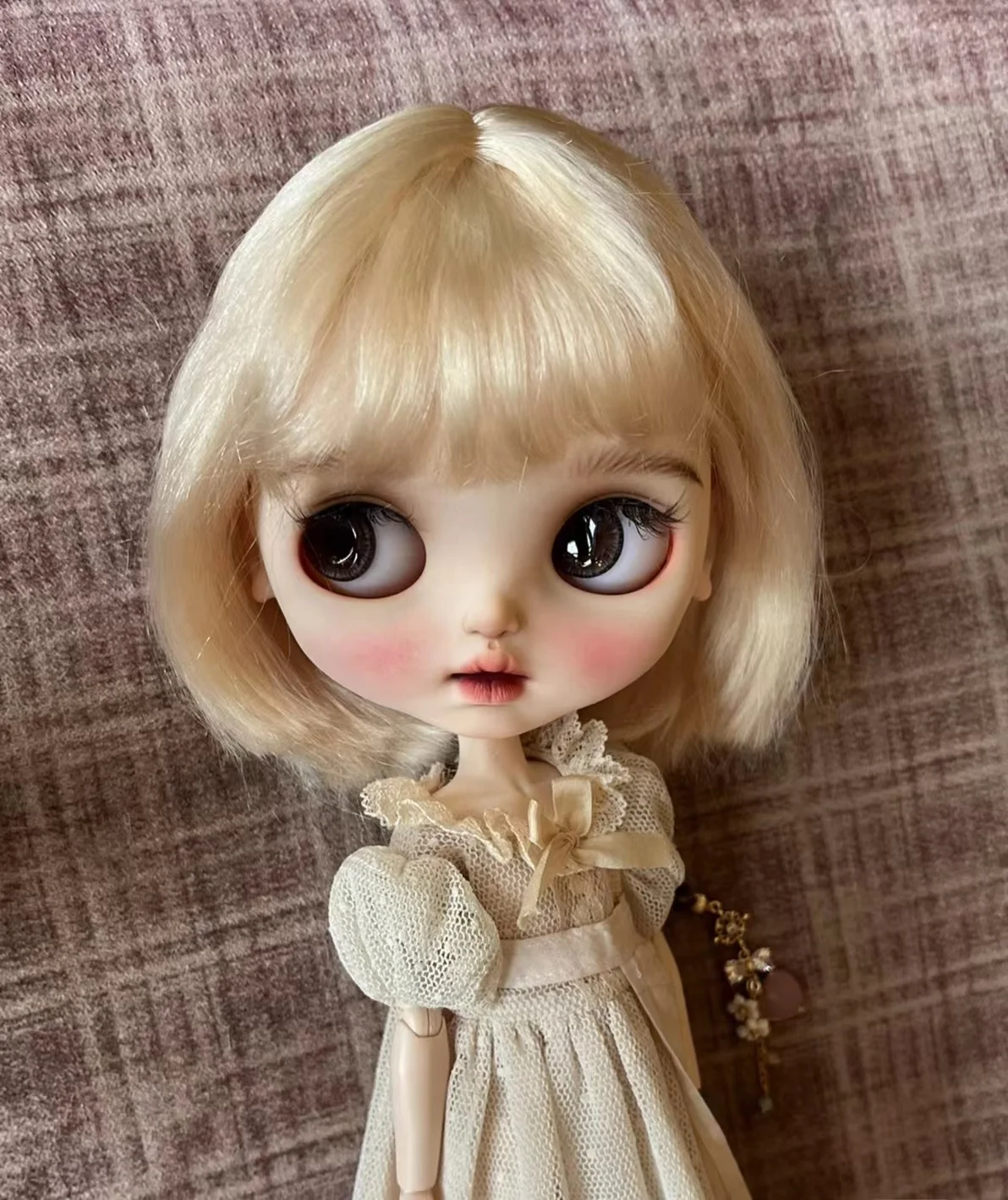 BJD Blythe wig Mohair Cream Gold Soft Short Hair Specifically increase hair density Fit 9-10inch head circumference Qbaby