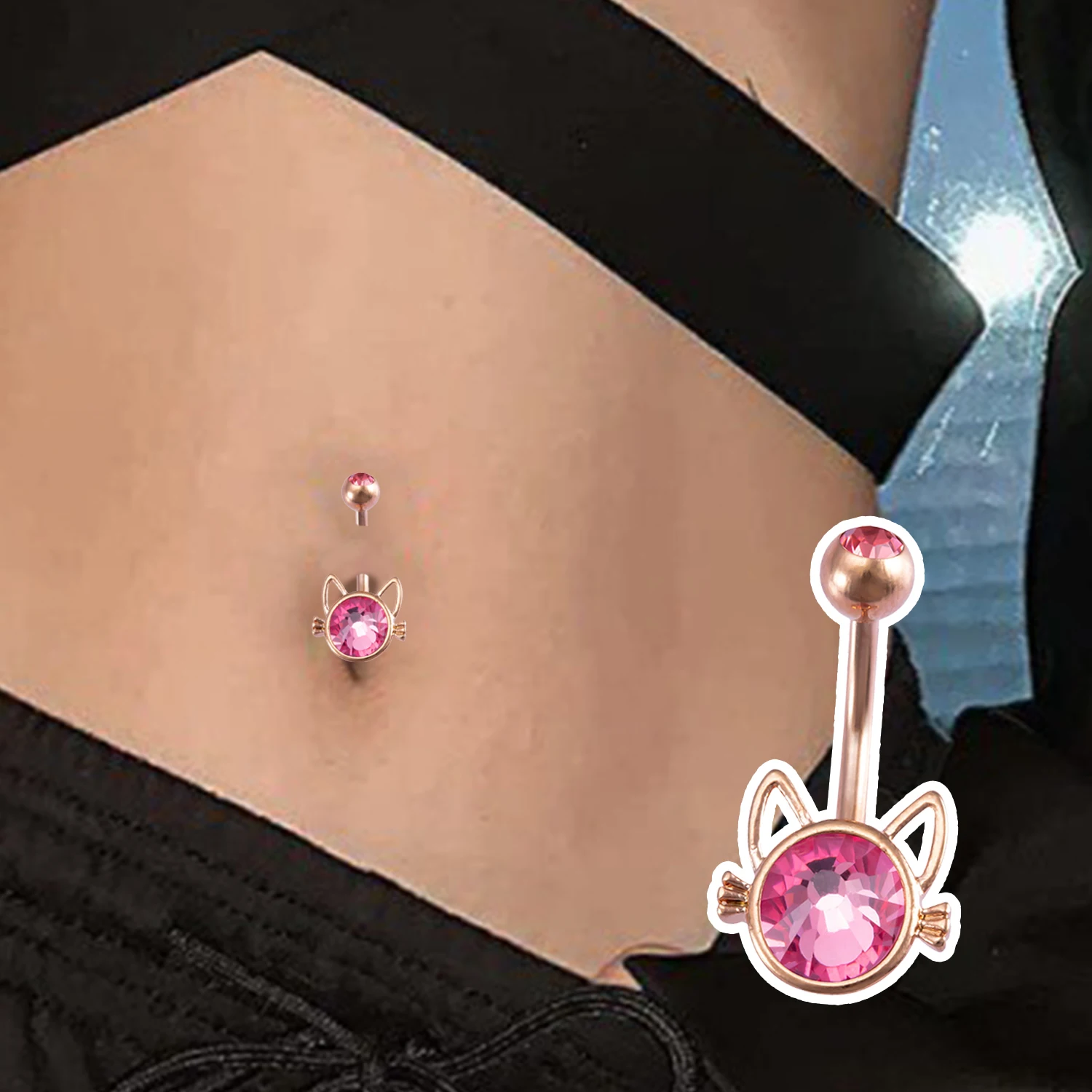 Cute Cat Navel Ring Fake Belly Button Rings Zircon Animal Navel Piercing Stainless Steel Fake Earrings Septum Piercing Ornaments