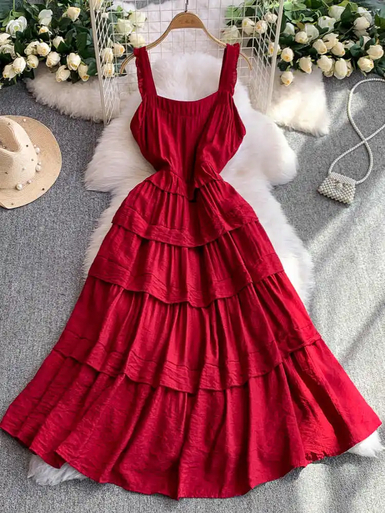 red dress y2k Womens Sexy Y2K Halter Mini Dress With Bubble Hem