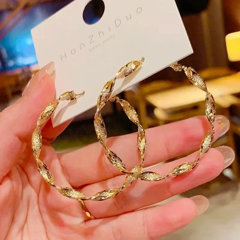 

Unique Design Twisted Metal Hoop Earrings for Women New Fashion Simple Personality Cool Girl Party Trendy Jewelry Birthday Gift