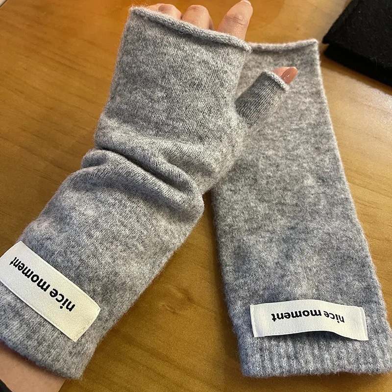 Women Winter Half-palm Knitted Student Writing Gloves Keep Warm Cute Sweety Touchscreen Outdoor Sports Fingerless Driving