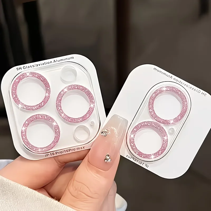 

1PC Pink Glitter Camera Lens Protector for iPhone 17-11 Pro Max 9H HD Clear Anti-Scratch Case Friendly Full Cover