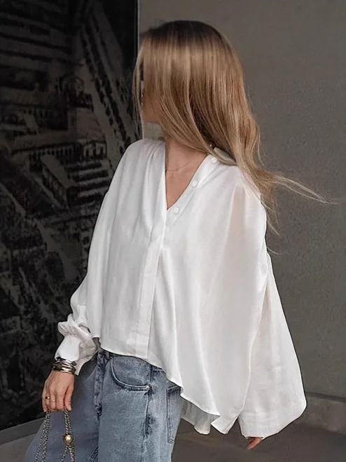 طوق واقف للنساء بأزرار لأعلى irt كاجوال Sle مرقع طويل Sve مقاس عادي مجموعة صيفية من القماش المريح