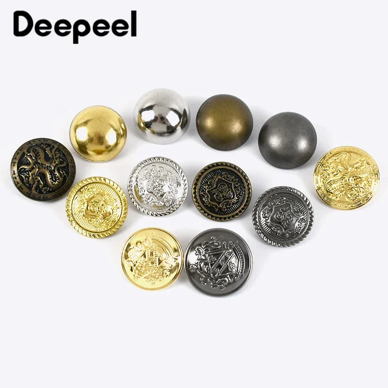 10Pcs Deepeel 15-25mm Round Metal Buttons Vintage Brass Mushroom Shank Button Coat Jacket Clothes Decor Repair Kit Accessories