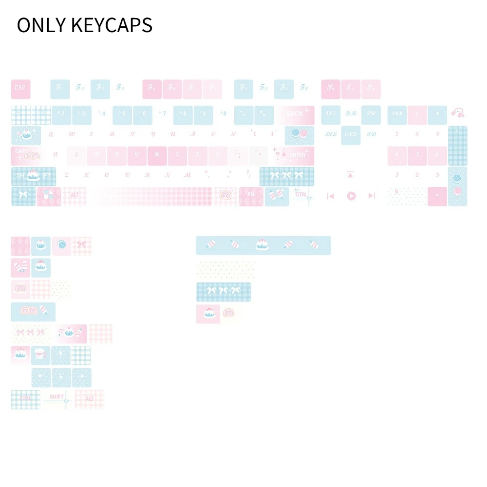 

Легкие пастельные тематические колпачки для клавиш, милые сферические колпачки для клавиш PBT с сублимационной печатью для клавиатур с раскладкой 68/75/84/87/98/108