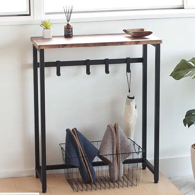 

Modern Luxury Console Table Iron & Solid Wood Entryway Table Slim Sofa Storage Rack Apartment Foyer Space-saving Long Table
