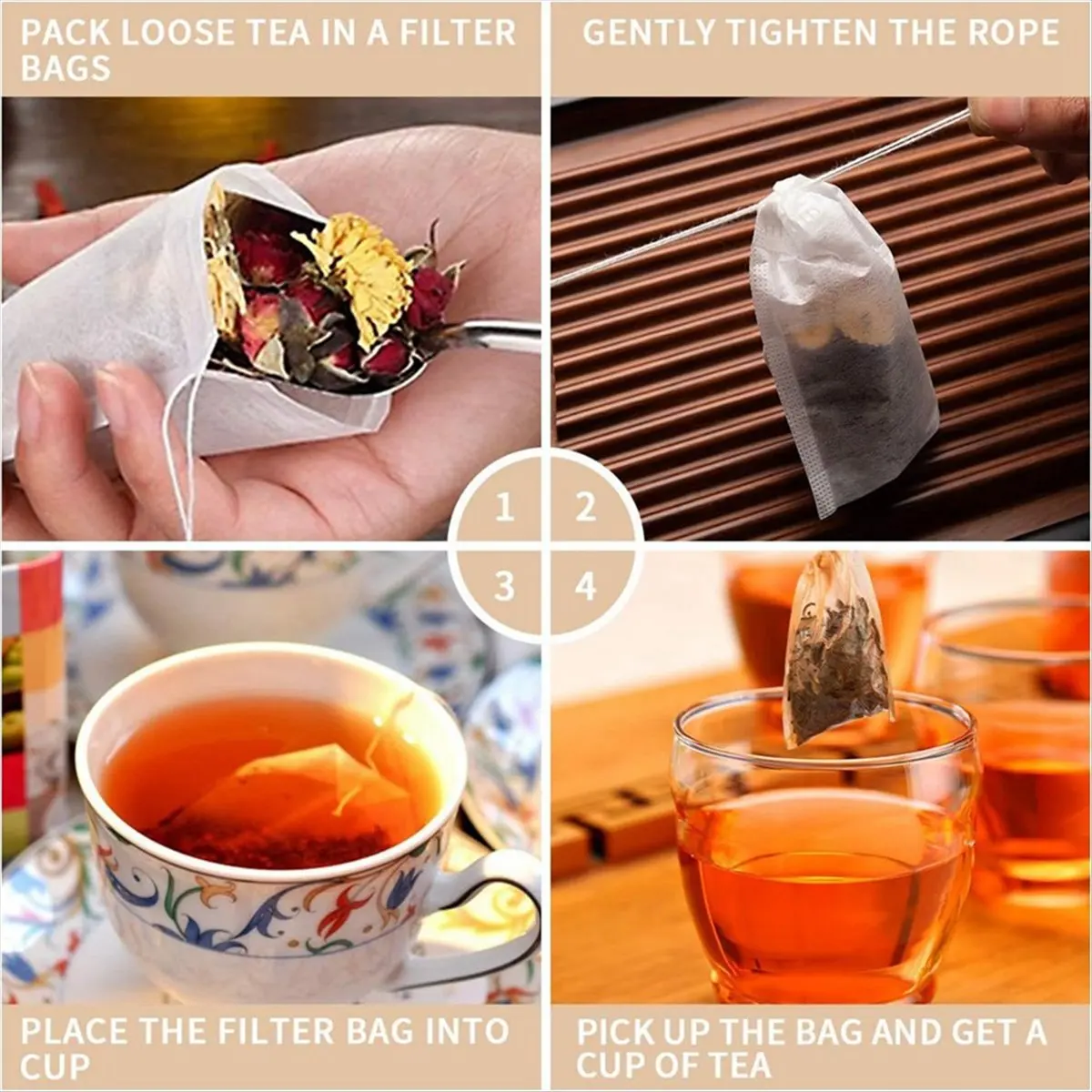 NOCM 400 Pack Disposable Drawstring Tea Filter Bags Safe Unbleached Paper Tea Infuser Drawstring Empty Bag for Loose Leaf Tea