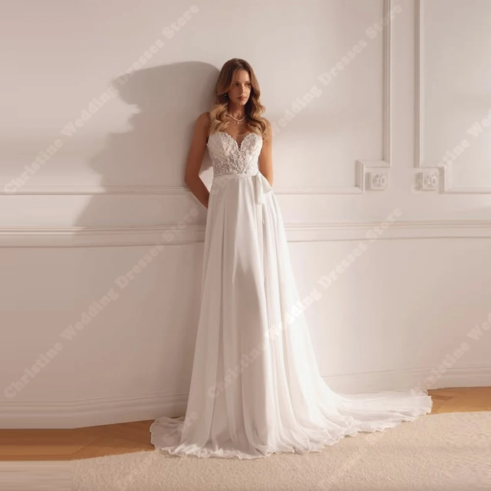 

Sweetheart Collar Tullle Women Wedding Dresses Sexy Lace Print Bridal Gowns Mopping Length Banquet Vestidos De Novias Customized
