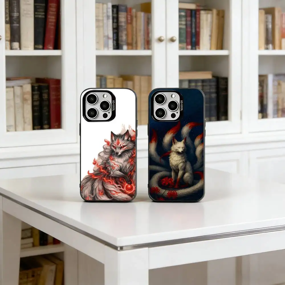 

Nine-Tailed Fox Pattern Phone Case For iPhone 17,16,15,14,13,12,11 Plus,Pro Max,XS,Colorful Silver Phone case Funda Cover