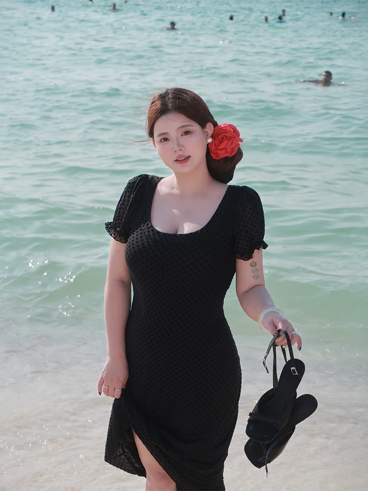 

Bla Fi Tail Long Dr Women's plus Size Spring New Sle Street Sle A-Line Midi Dr Svel Polyester Fabric