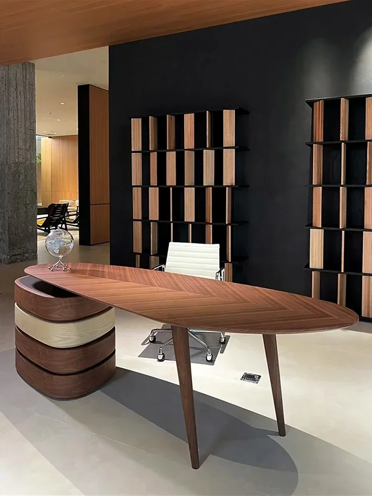 

Walnut Study Retro Rotating Desk Solid Wood Modern Desk Executive Desk Boss