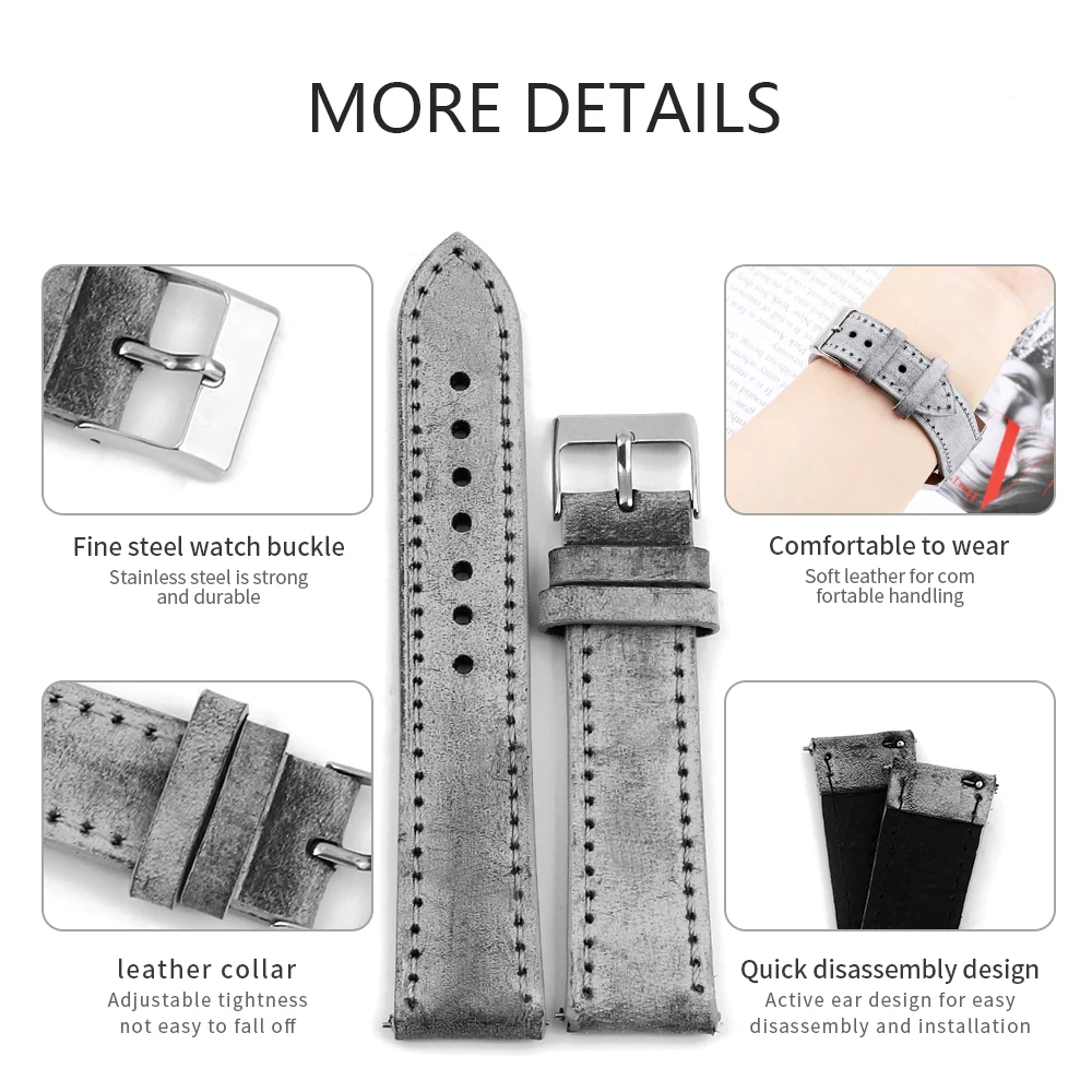 New Design Oil Wax Cow Leather Watch band 18mm 20mm 22mm 24mm Vintage Porous Watch Strap Handmade Watch Accessories