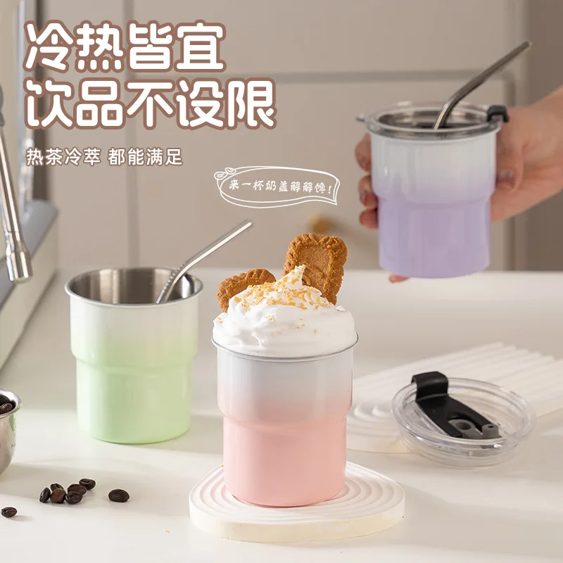 

Stainless Steel Internet Celebrity Straw Cup Portable Water Cup Love Coffee Cup High Value and Resistant To Falling Coffee Cups