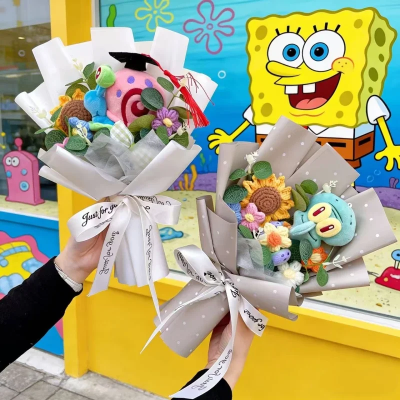 

Classic Anime Genuine SpongeBob SquarePants Plush Dolls With Sunflowers Creative Bouquets Christmas Birthday Graduation Gifts