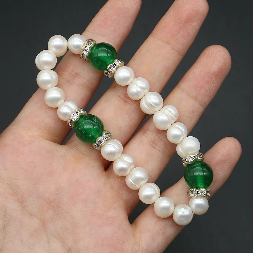 

Vintage Creative Natural Stone with Baroque White Threaded Round Pearl Bracelet Jewelry Accessories Banquet Party Gifts 1strand