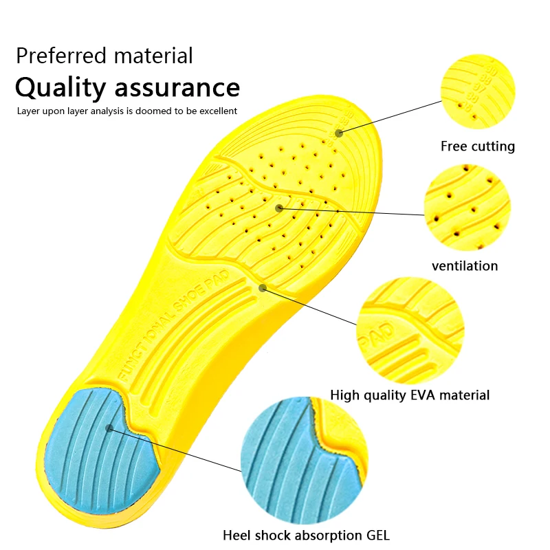 1Pair Memory Foam Insoles Orthopedic Insole Soft Comfort Running Sports Shoe Inserts Arch Support Non Slip Shoe Pads