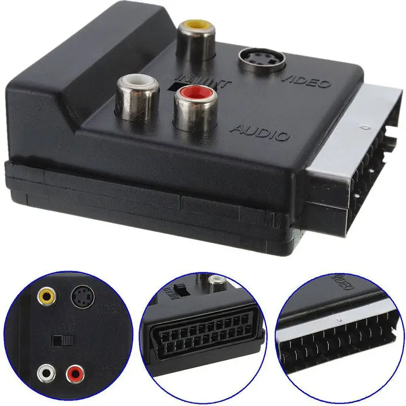 21Pin Male To Female SCART To AV Terminal Adapter With Switch, 21Pin Male To Female To RCA