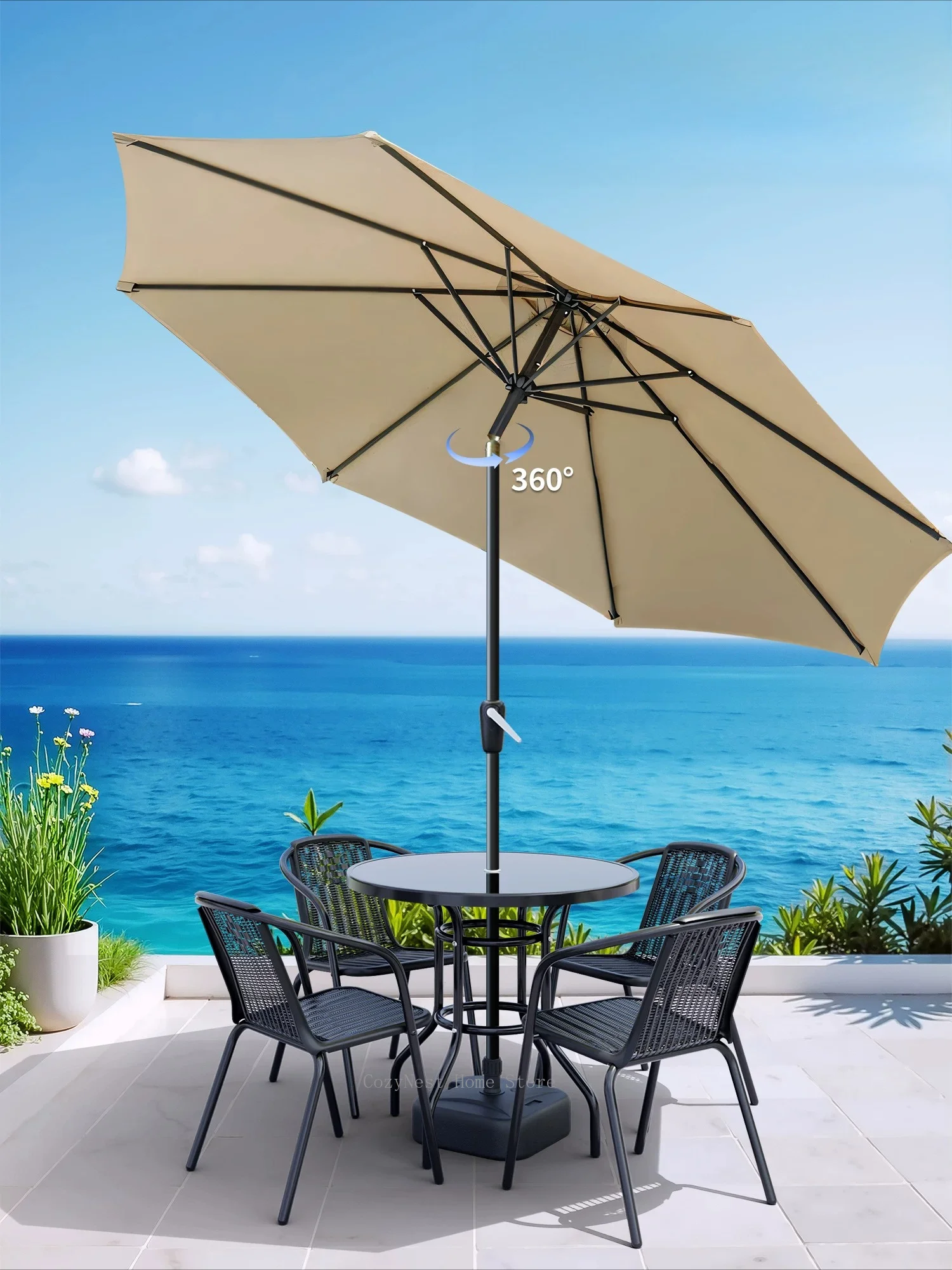 Foldable Outdoor Sun Umbrella with Center Pole, Large Garden Shade for Patio, Market & Camping Use
