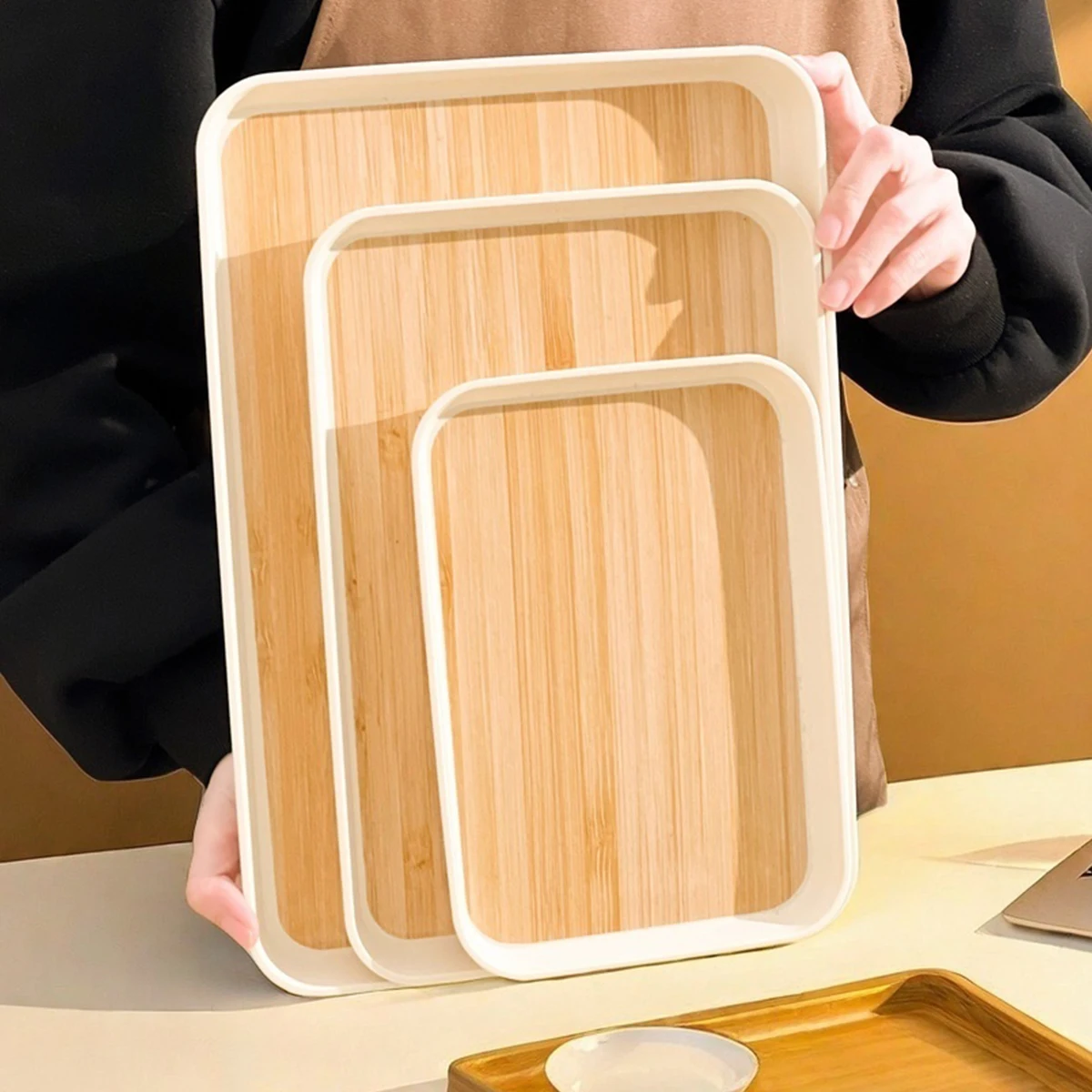 WORTHBUY Large Capacity Rectangular Plastic Storage Tray Reusable Food Serving Tray Tea Dessert Fruit Tray Kitchen Organizer
