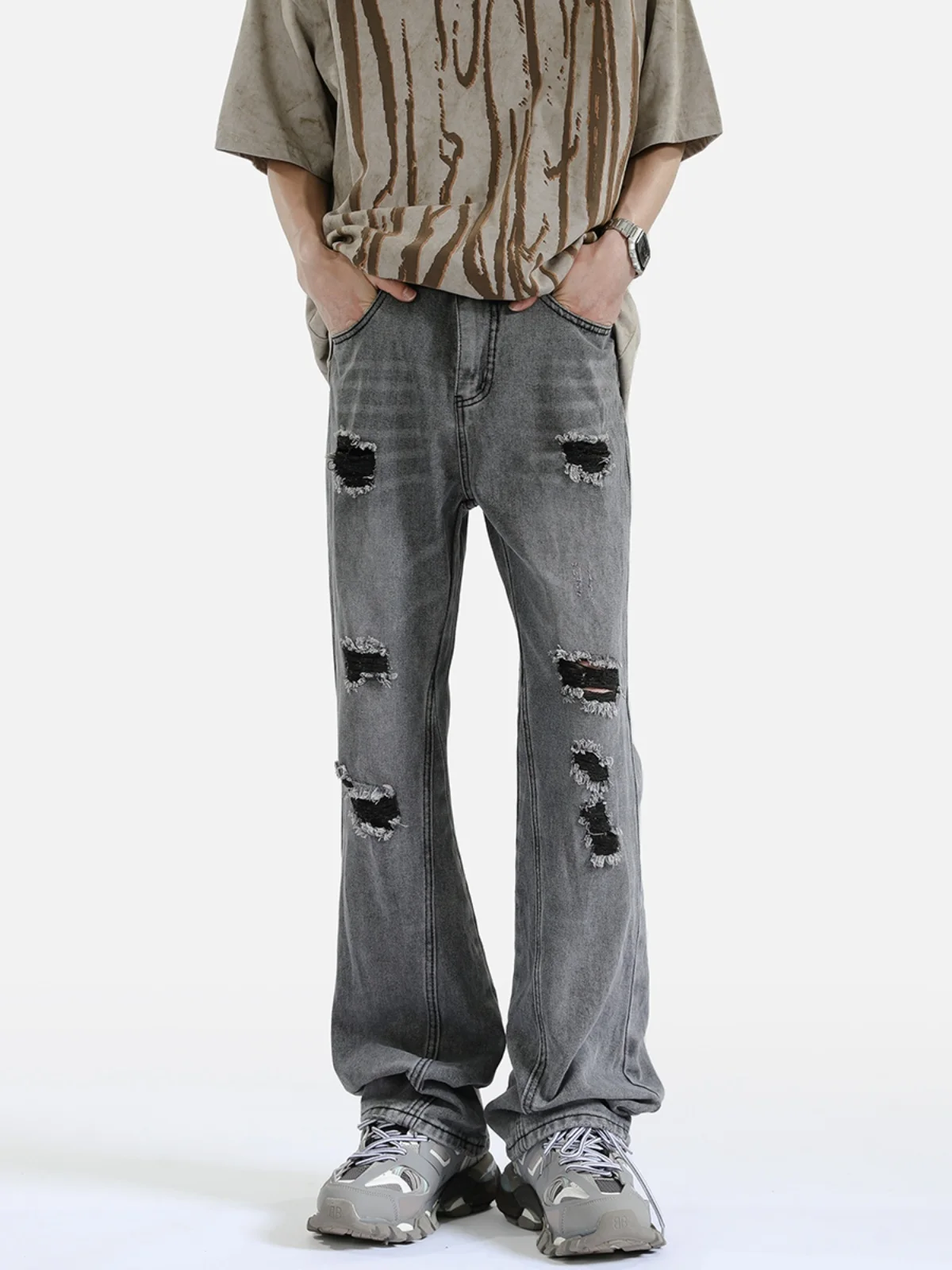 

Bla ey Men's Summer Thin Straight Leg Jeans Wear-resistant High-waisted Long Pants Trendy Brand Casual Straight-cut Jeans