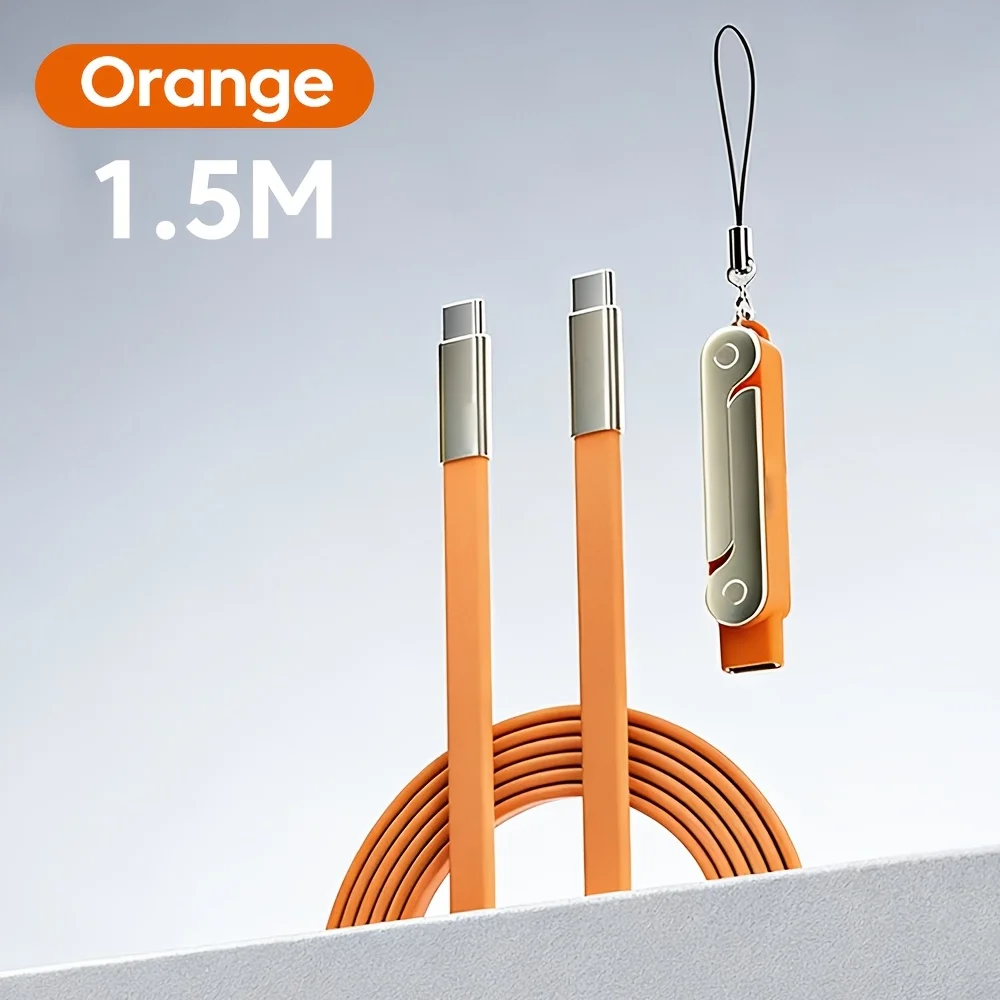 240W 2-in-1 Black/Orange Fast Charging Foldable Bracket Data Cable Type-C to Type-C Data Wire with Phone Tablet Stand