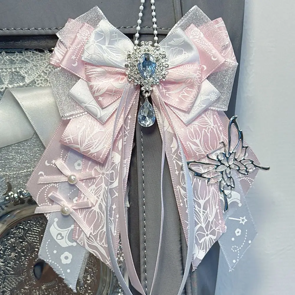 Double Layer Ribbon Itabag Decoration Handmade Jewelry Long Streamers DIY Lolita Merch Decoration Knot Bowknot with Pin