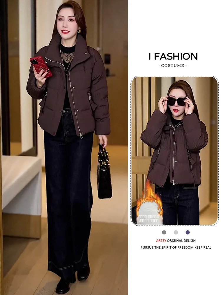 

Корейская универсальная женская зимняя куртка на подкладке, повседневная, модная, облегающая, теплая, пуховая, хлопковая.