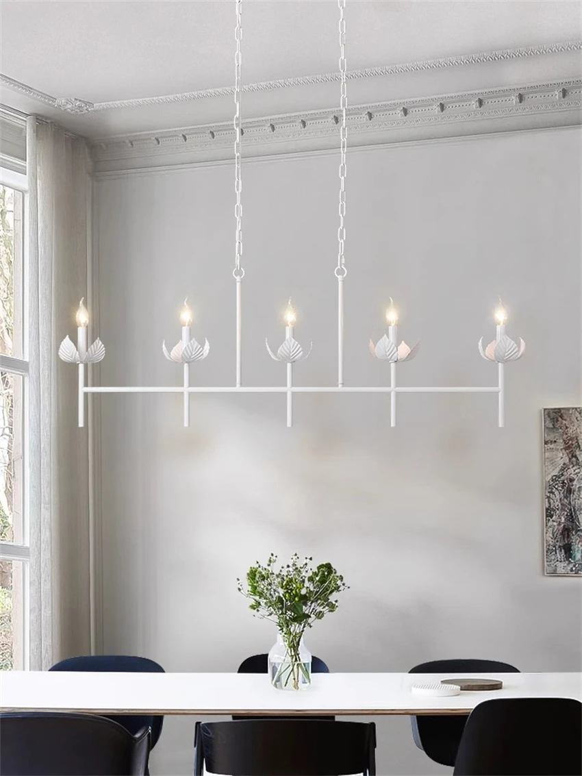 

White candlestick straight rod pendant lights French dining room lamps retro bar design living room hanging lights deco lighting