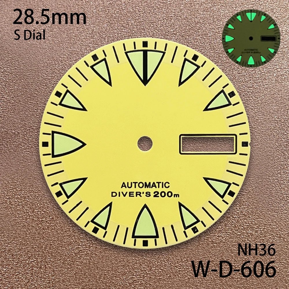 New 28.5mm S Logo Monster Dial Fit NH35/NH36 Japanese Movement Green Luminous Matte Dial Watch modification Accessories