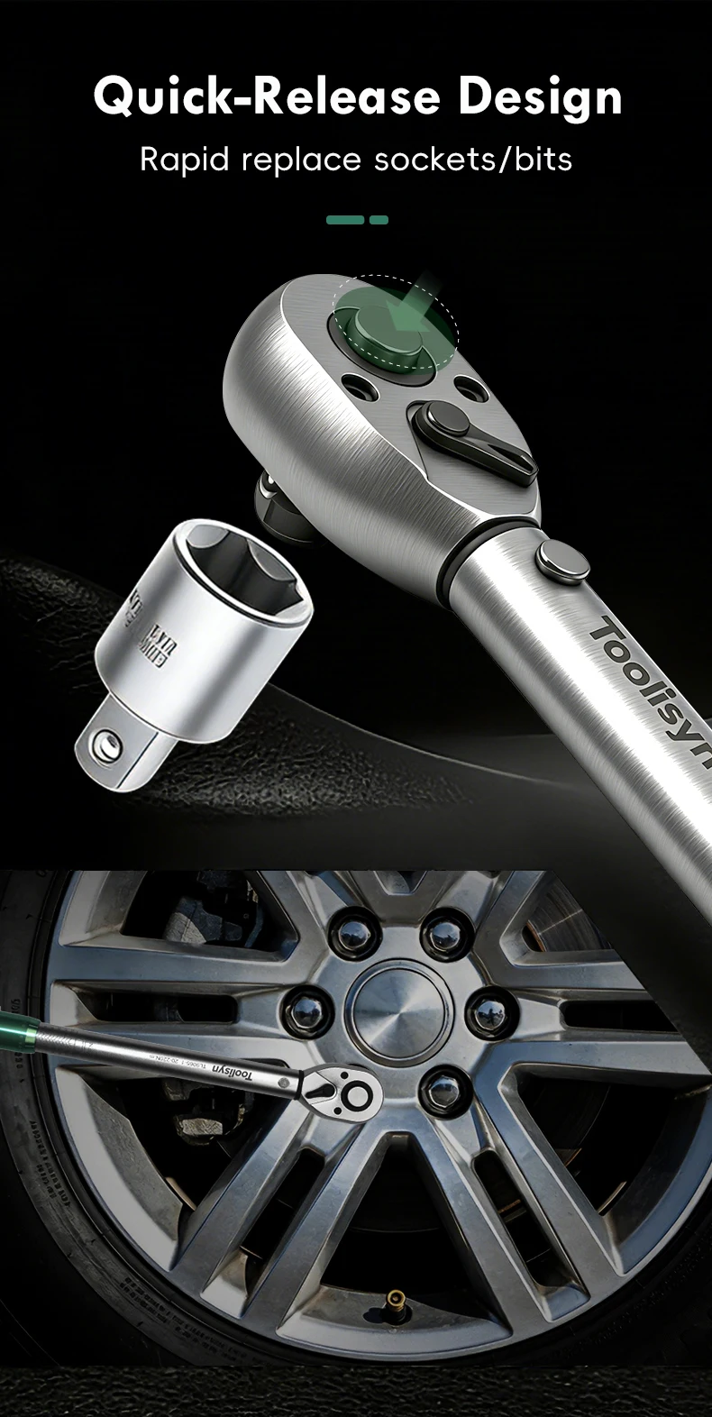 Toolisyn 6-teiliger 1/4"3/8"1/2" Drehmomentschlüssel-Satz 2-220N.m 72 Zähne ±3% Genauigkeit Klick-Drehmomentschlüssel für Fahrrad Motorrad Auto – Detail 2