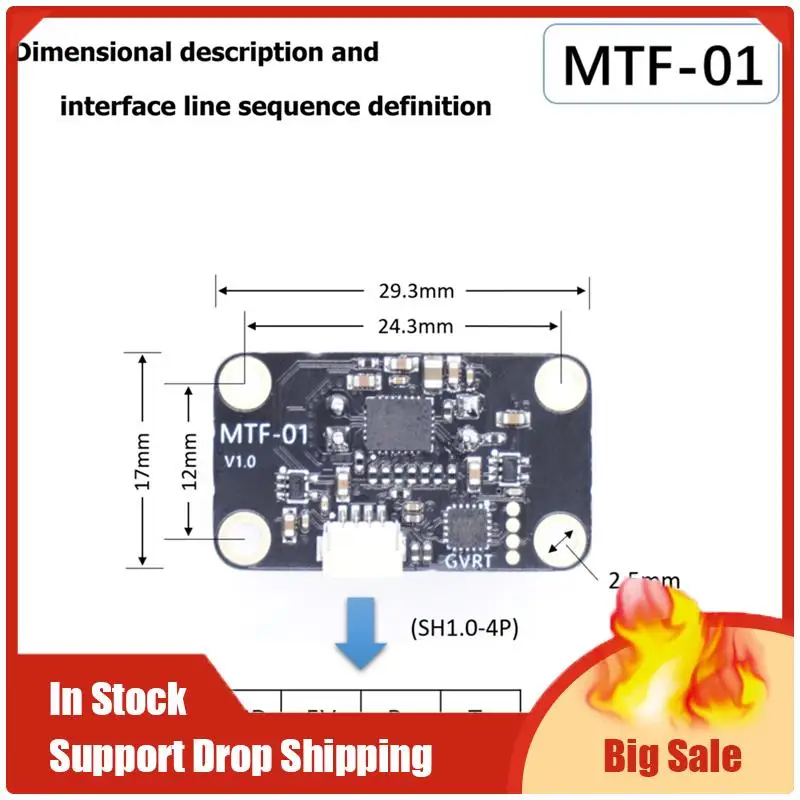 وحدة الاستشعار الضوئية MTF 01 PMW3901 مستشعر التدفق البصري الطائرات بدون طيار لتحديد المواقع 8 متر تتراوح بالليزر متكاملة