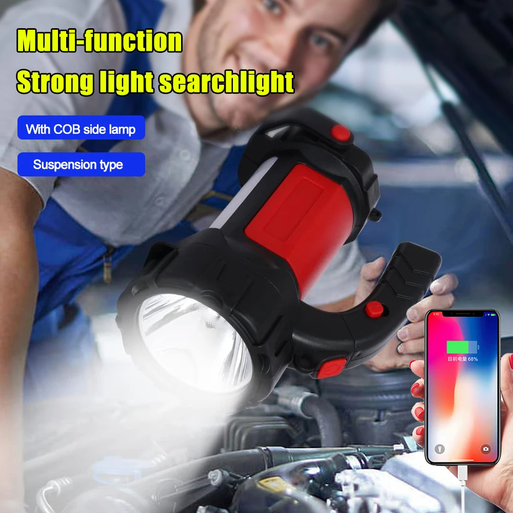 Waterproof 7 Modes Spotlight USB Rechargeable Searchlight Outdoor Emergency Strong Flashlight Camping Lamp Power Bank Function