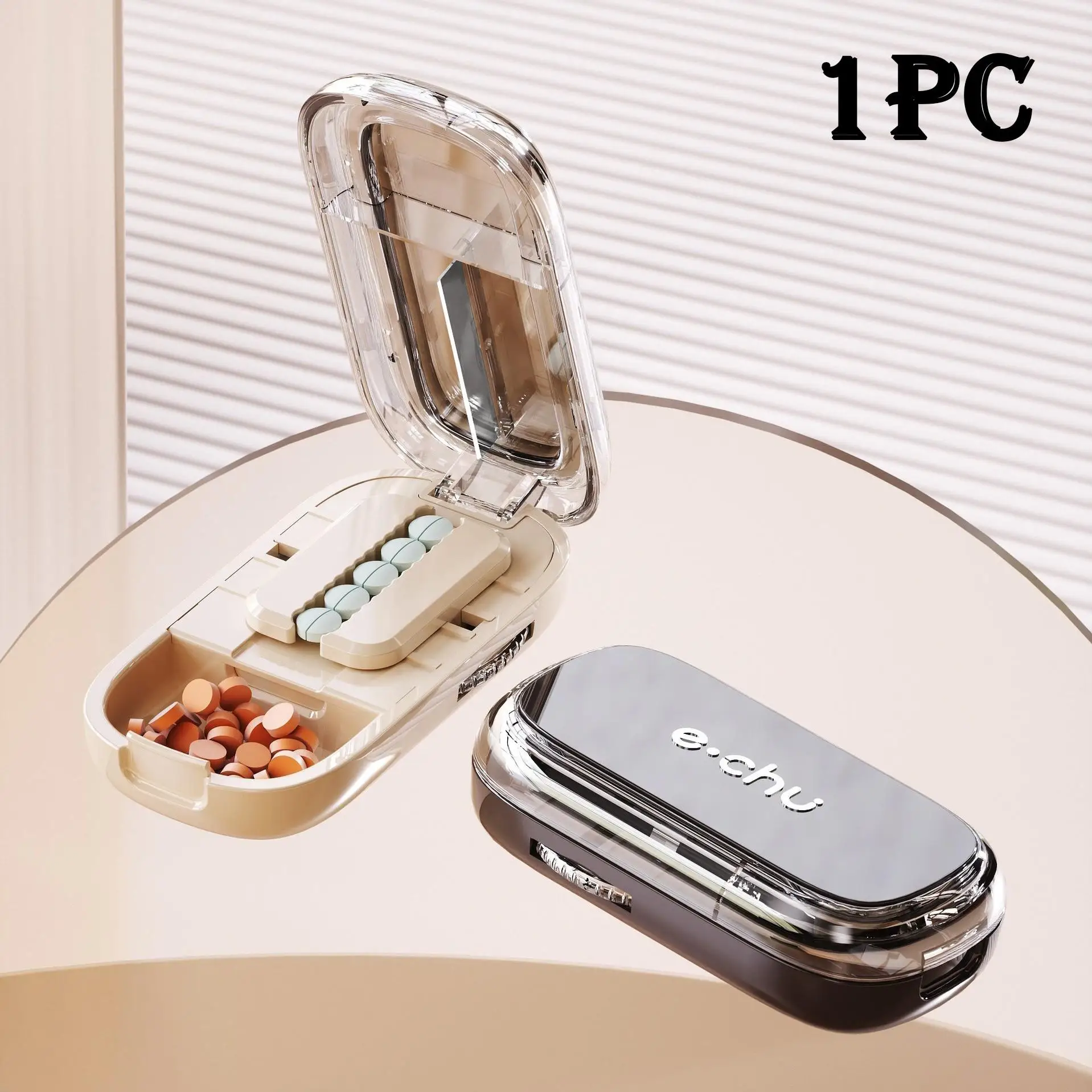 Portable Pill Cutter 1/2 & 1/4 Splitter Precise Tablet Divider with Storage Case Travel Pill Box