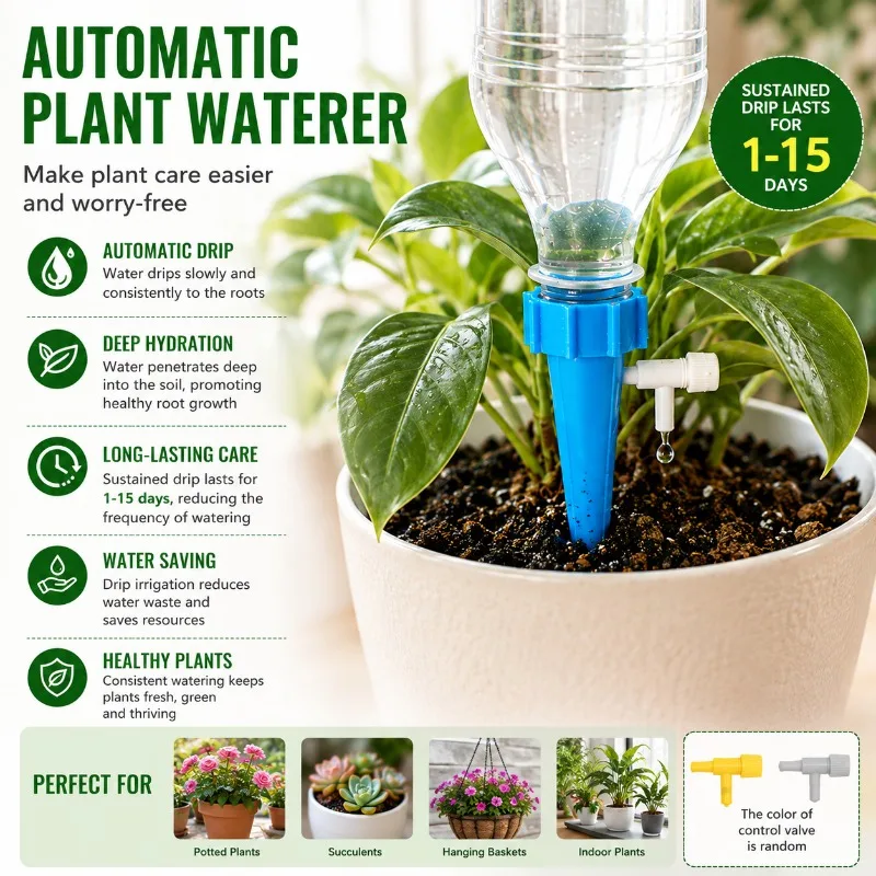 10/40pcsSelf Watering Spikes PP Adjustable Flow Automatic Drip Irrigation Device Water Bottle Dripper For Greenhouse Flower Use