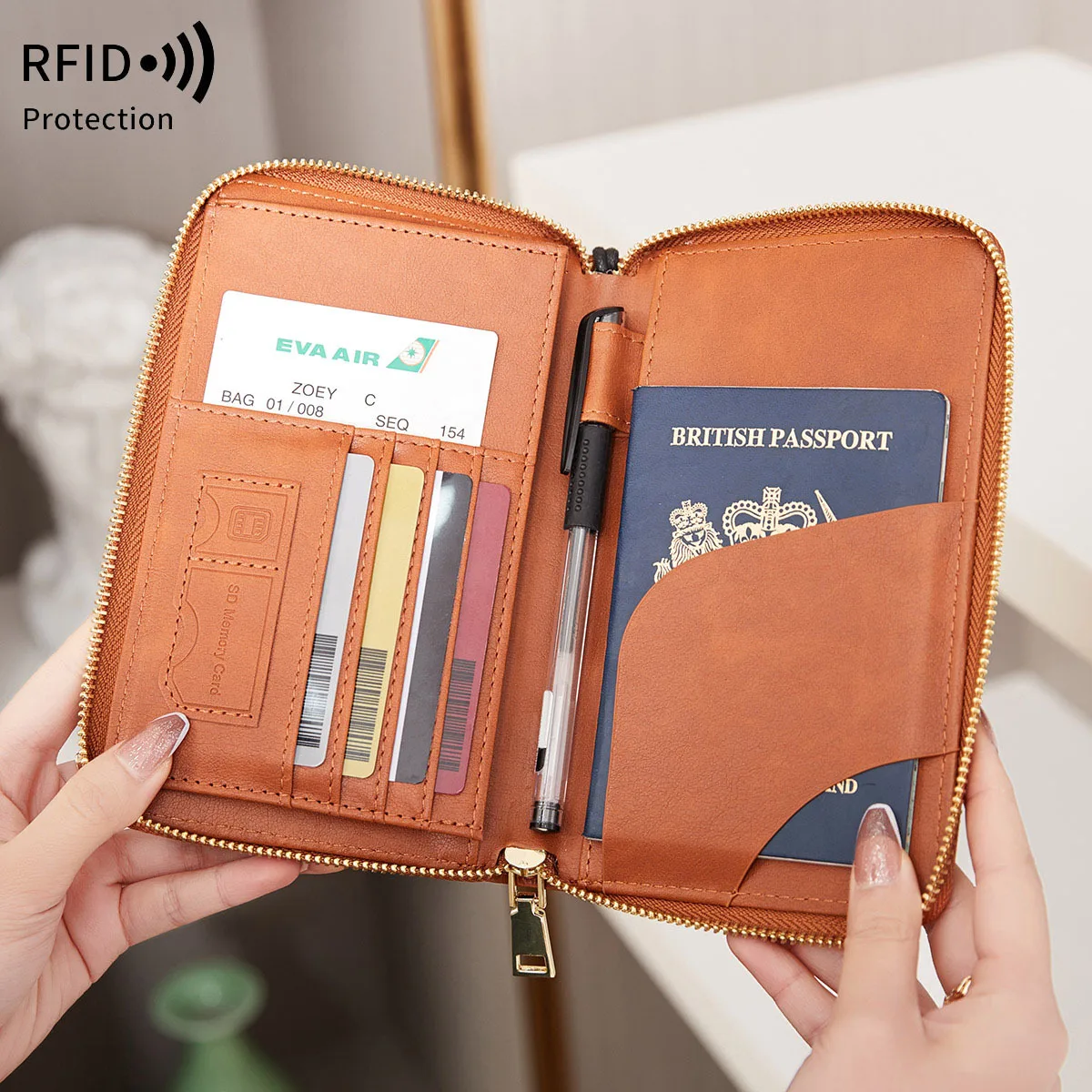 

Сумка для паспорта RFID. Длинная молния. Держатель для паспорта. Многофункциональное хранилище для билетов. Кошелек для дорожных документов.
