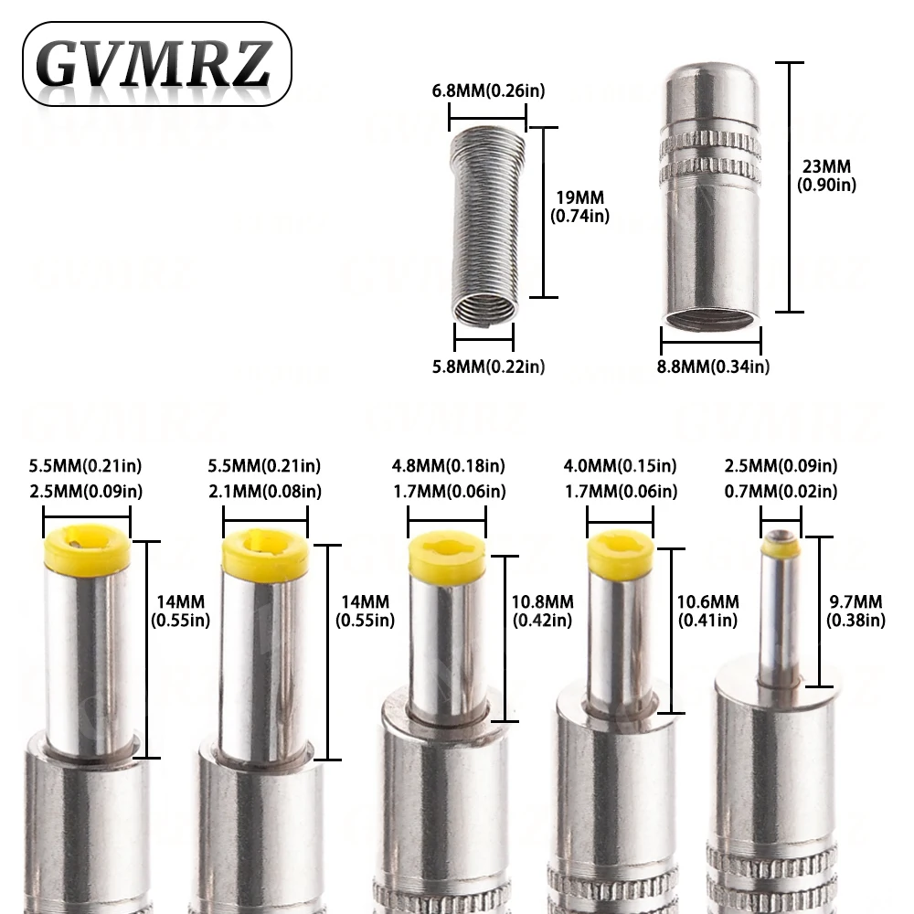 5 قطعة 5.5X2.5 مللي متر 5.5*2.1 مللي متر 4.8*1.7 مللي متر تيار مستمر السلطة جاك ذكر التوصيل موصل معدني محول مع الرأس الأصفر 4.0*1.7 2.5*0.7 مللي متر