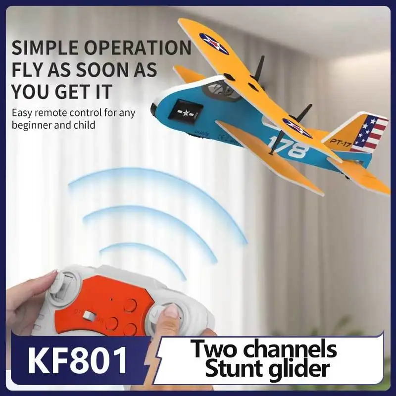 

Игрушечный самолет с дистанционным управлением, 2-канальный Kf801, планер, трюк, планер с дистанционным управлением, радиоуправляемая модель самолета, мужской подарок