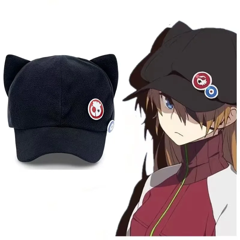 Gorra de Orejas de Gato EVA de Shikinami Asuka, Gorra Linda para Niñas, Gorras de Béisbol de Anime, Accesorios de Cosplay de Langley Soryu para Fiestas
