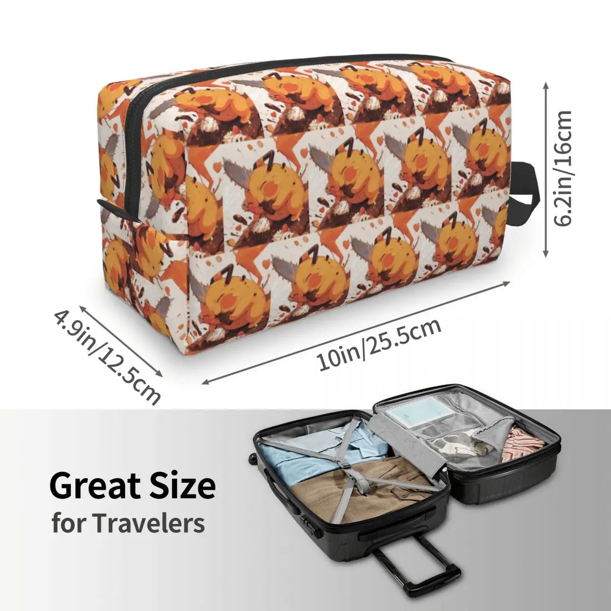 Chainsaw Man Pochita Makeup Bag Cosmetic Organizer Storage Dopp Kit Toiletry Cosmetic Bag for Women Beauty Travel