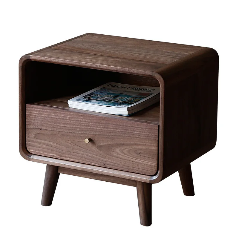 

Nordic black walnut, all solid wood bedside table, bedside, small cabinet, modern simple and light luxury