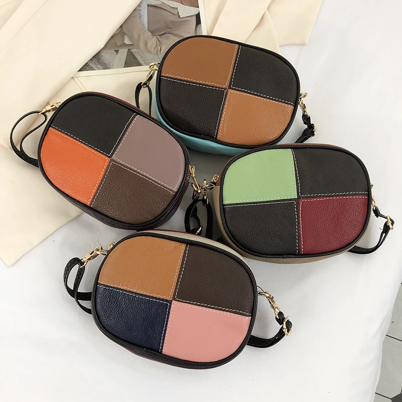 Women Bag Color Random Bag Head Layer Cowhide New Color Contrast Small Square Bag Soft Leather Shoulder Bag Casual Crossbody Bag