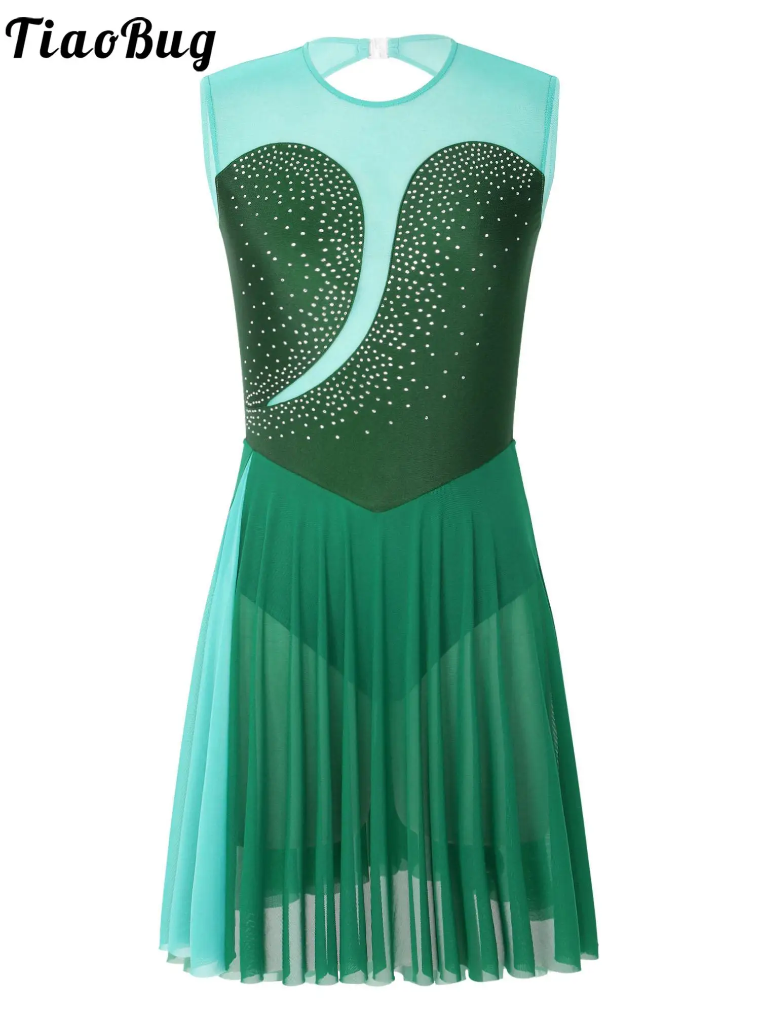 

Women Adults Lyrical Modern Dance Dress Female Rhinestone Sleeveless Lyrical Contemporary Dress Leotards for Performance Costume
