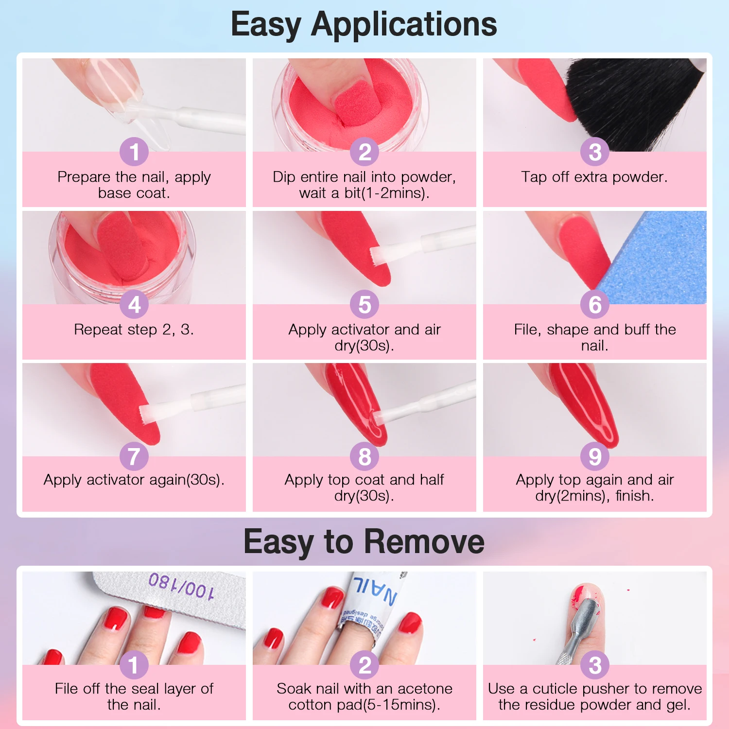 12-Farben-Tauchpulver und Basis-Top-Coat-Aktivator und unverzichtbare Werkzeuge für DIY-Nagelkunst-Design-Geschenke für Frauen