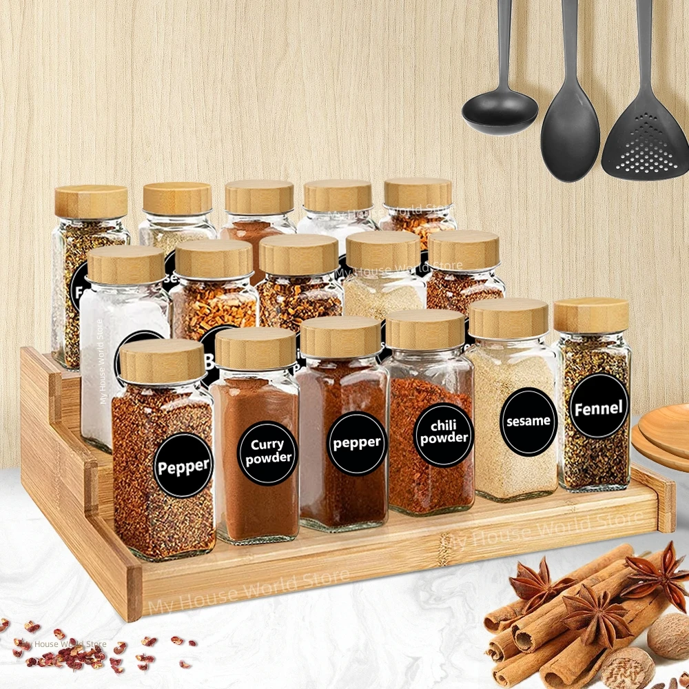 Bamboo Spice Rack Organizer for Cabinet 3-tier Spice Kitchen Spice Rack Organizer Storage Container Spice Rack Kitchen Utensils