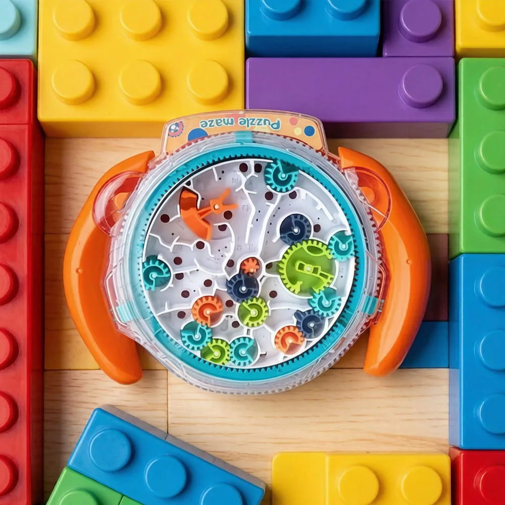 Labyrinthe à billes articulé, défi logique, gadget anti-stress, orange et bleu, 2 couleurs de coque au choix, contrôle par la paume des deux mains, concentration