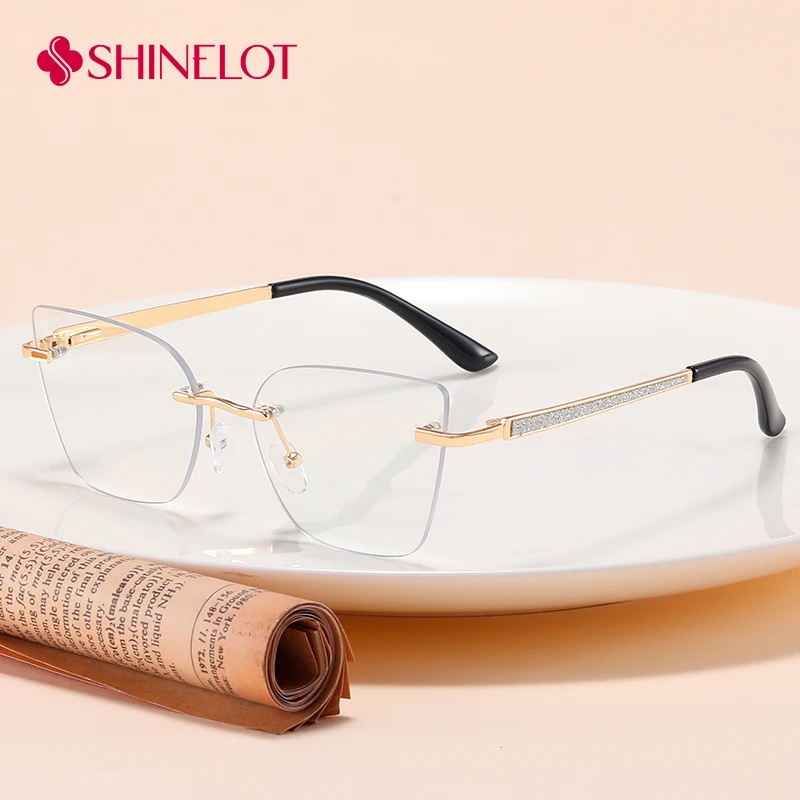 

81520 High Quality Cat Eye Eyeglasses Frame Classic Rimless Female Glasses Natural Style Eyewear for Modern Romantic Girl Gift